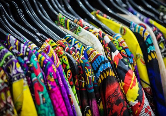 colorful textile products for sale in a Sri Lankan factory outlet